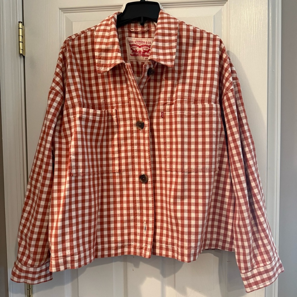 Levi's Women's Burnt Orange and Off- White Cara Cotton Prep Jacket